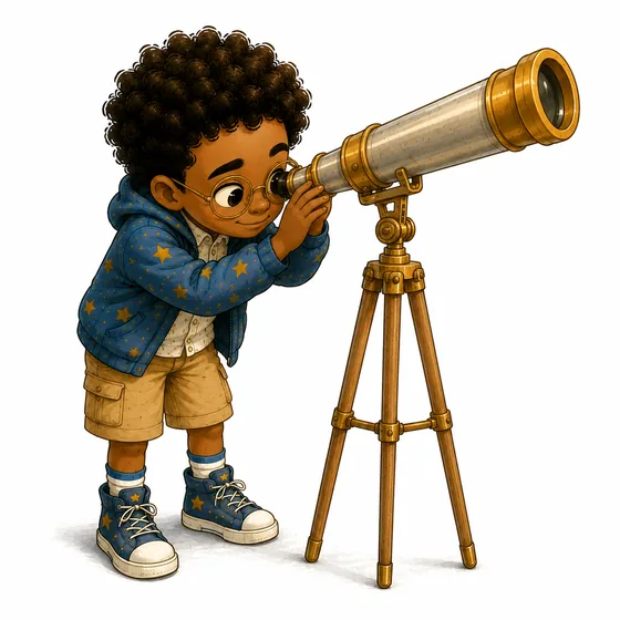 Astrolo regarde les étoiles avec le télescope de son grand-père